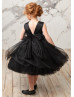 Black Satin Tulle V Back Pretty Flower Girl Dress